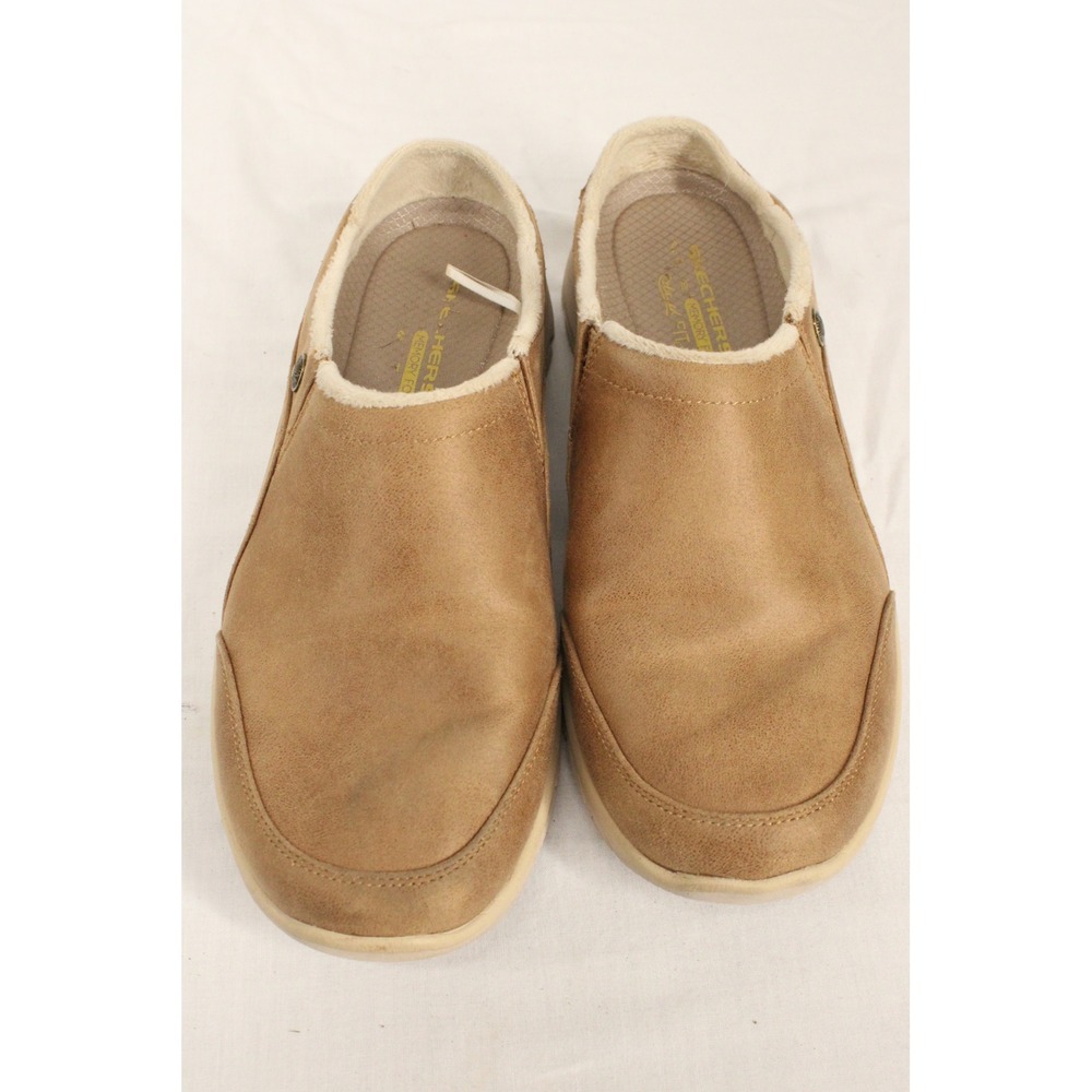 Skechers Mules Relaxed Fit Women 8.5 Tan Faux Fur Memory Foam Casual Minimalist
